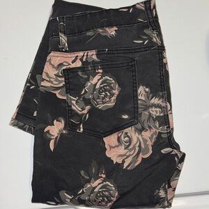 Floral Print Black Jeans